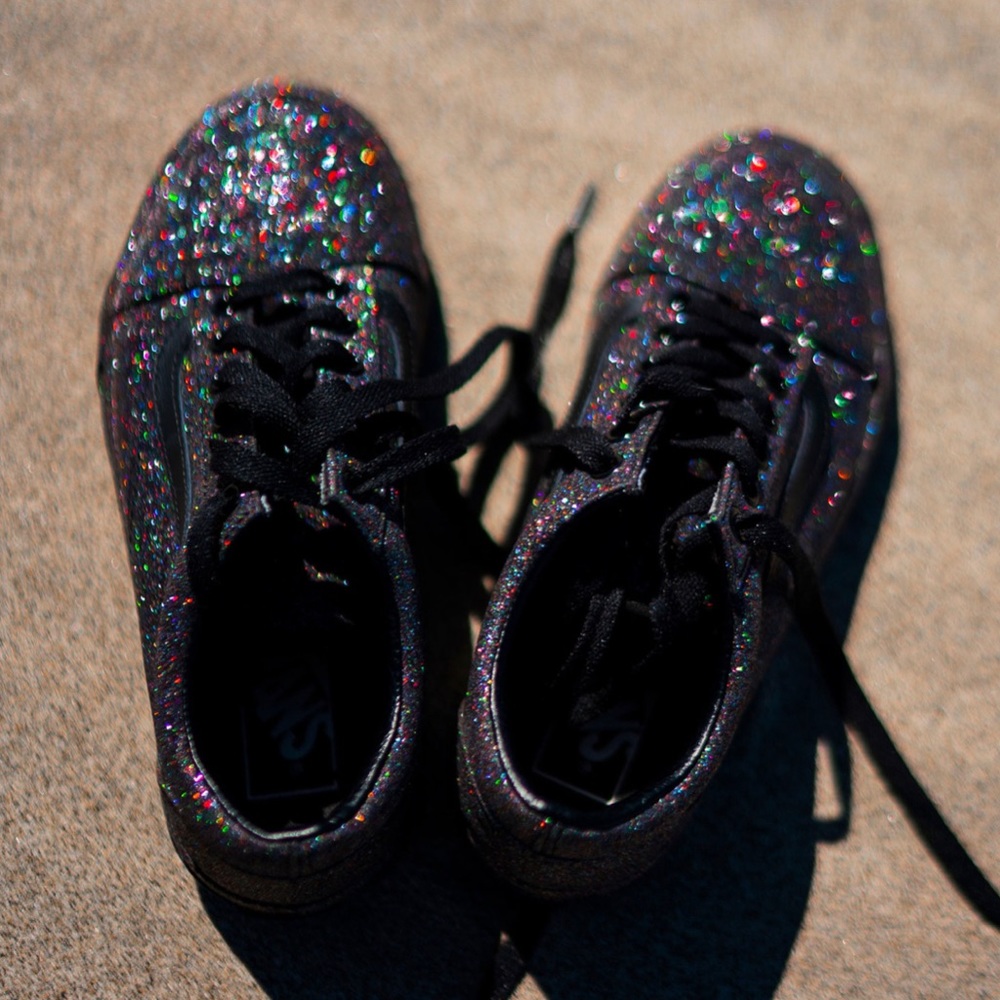 Old Skool Vans: Black with rainbow glitter